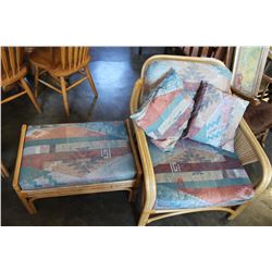 WICKER LOUNGE CHAIR AND OTTOMAN WITH CUSHION