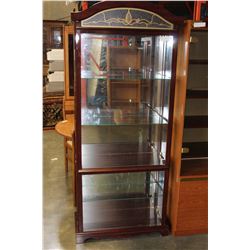 MAHOGANY ILLUMINATED DISPLAY CABINET SIDE DOOR OPENING