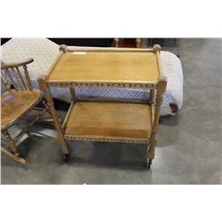 OAK TWO TIER ROLLING TEACART