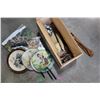 Image 1 : BOX OF EASTERN ITEMS CANVAS PAINTINGS ETC