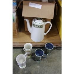 LOT OF ENGLISH AND WEST COAST POTERY COFFEE MUGS AND POT