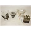 Image 1 : THREE DESIGNER GLASS AND METAL CENTER BOWLS AND TEALIGHT CANDLE HOLDER