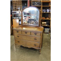 ANTIQUE ROLLING 5-DRAWER DRESSER WITH MIRROR