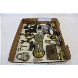 LOT OF VINTAGE KEYS LOCKS AND HARDWARE