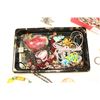 Image 3 : TRAY OF SILVER TONE JEWELLRY AND ART GLASS JEWELLRY