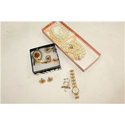 TRAY OF ESTATE PEARL JEWELLRY AND TRAY OF PETIT POINT JEWELLRY