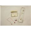 Image 1 : OPAL PENDANT ON CHAIN AND CUBIC ZIRCONIA PENDANT ON CHAIN AND RED STONE NECKLACE AND EARRING SET