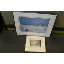 LEP SIGNED PRINT, AND VINGTAGE FRENCH FRAMED BLACK AND WHITE PHOTO