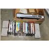 Image 1 : BOX OF DVDS SPEAKERS AND DVD PLAYER