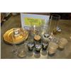 Image 1 : LOT OF GLASS VASES GOLD COLOR PLATES AND GLASSES
