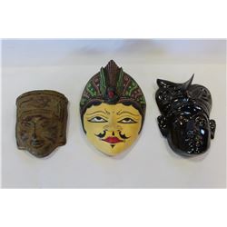 LOT OF THREE MASKS WOOD AND CERAMIC