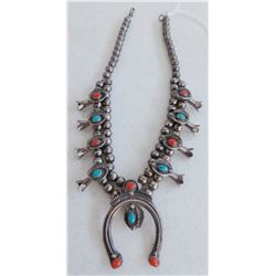 Petite Coral & Turquoise Squash Blossom Necklace