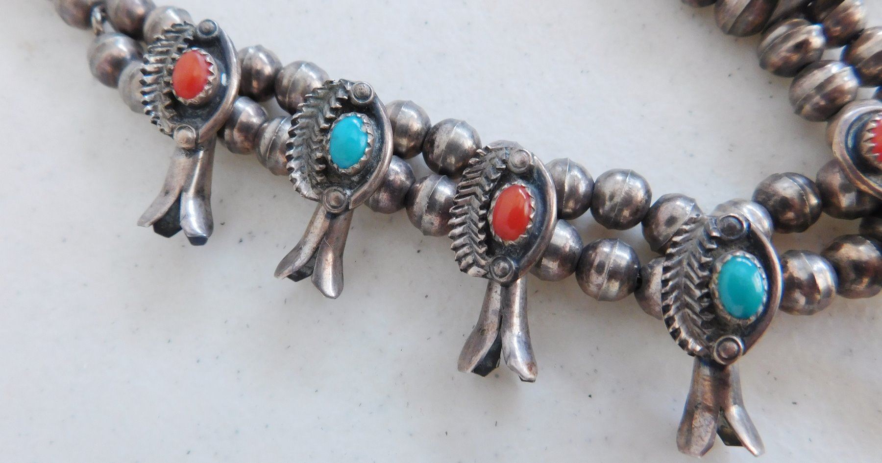 Petite Coral & Turquoise Squash Blossom Necklace