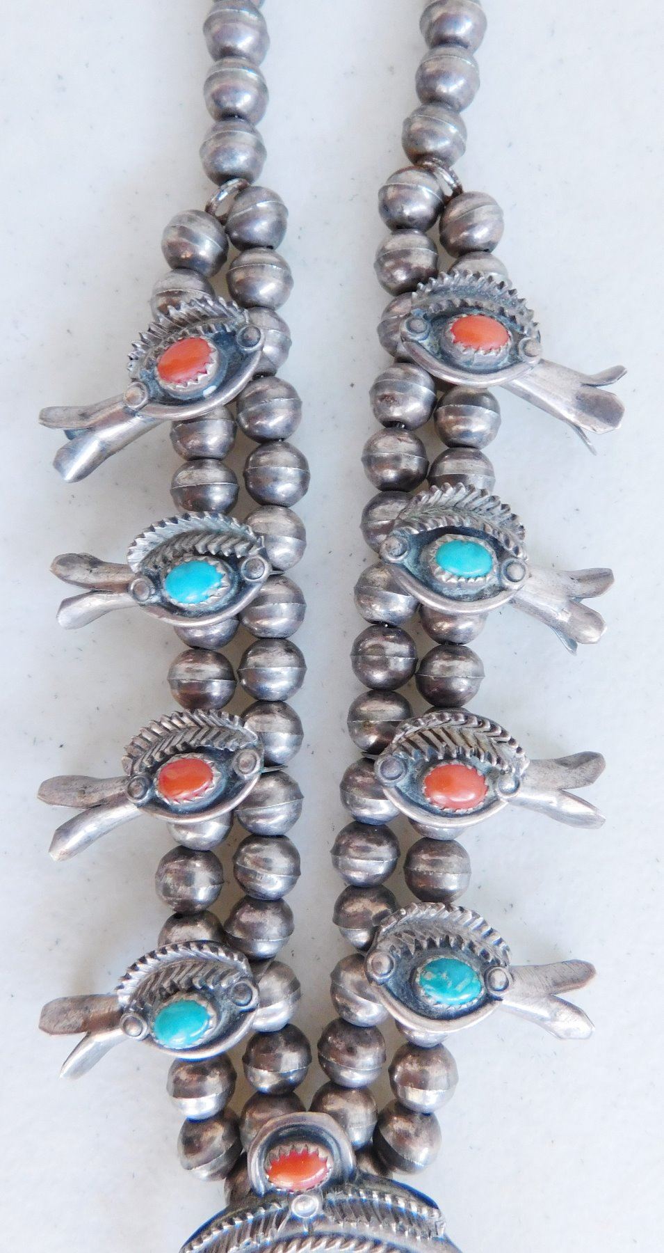 Petite Coral & Turquoise Squash Blossom Necklace