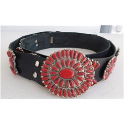 Faux Coral & Leather Concho Belt