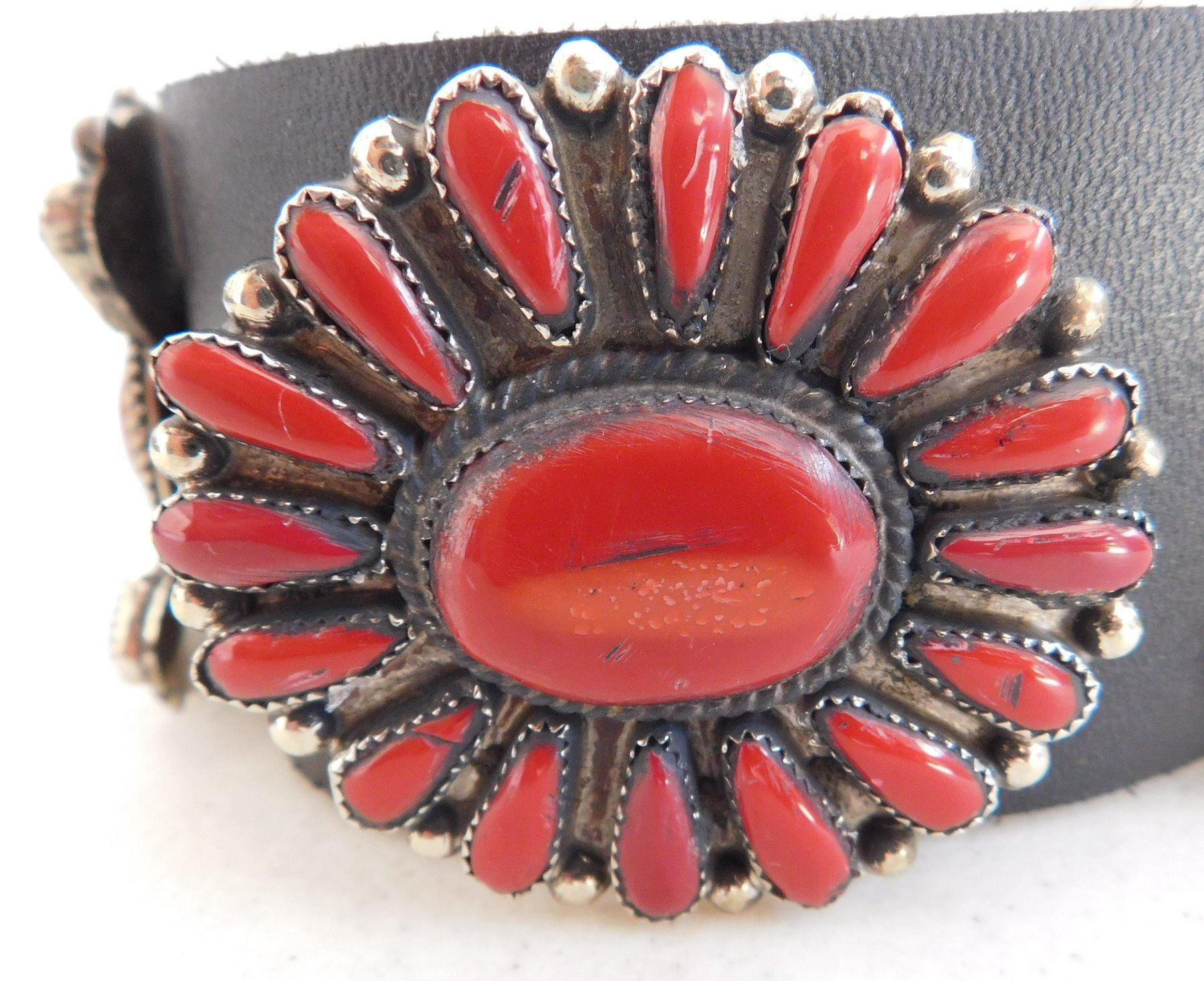 Faux Coral & Leather Concho Belt