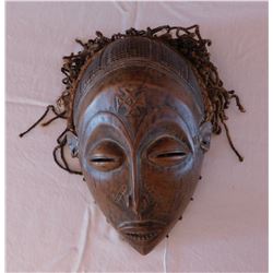 African Chokwe Wood Mask w/Raffia