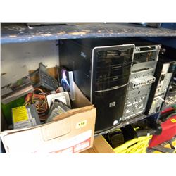 SHELF OF COMPUTERS/COMPUTER PARTS