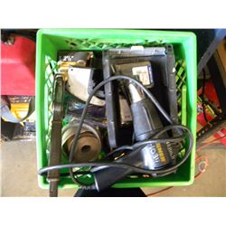 CRATE OF MISC SCREWS HEAT GUN/NAILS ETC