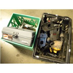 2 CRATES OF MISC DOLLY WHEELS AND TOOLS