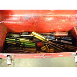 RED TOOLBOX AND LARGE LOT OF SCREWDRIVERS