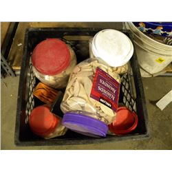 CRATE OF CHAINS/WOOD CARVING TOOLS