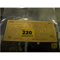 24K COLLECTIBLE 10 DOLLAR AMERICAN GOLD FOIL BILL