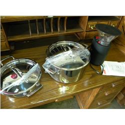 COFFEE GRINDER/2 STAINLESS COOKING POTS