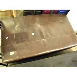 LARGE BROWN LEATHER FOOTSTOOL/3 LEATHER AND CHROME CHAIRS