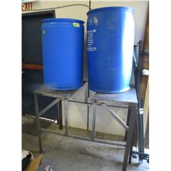 2 LARGE STORAGE BINS WITH METAL RACK