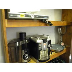 2 SHELVES OF MISC ELECTRONICS AND KITCHEN MISC