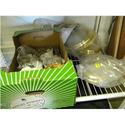 TRAY OF CHANDELLIER CRYSTALS/CEILING LIGHT FIXTURES