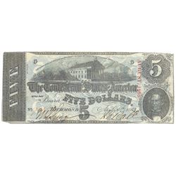 1863 $5 The Confederate States of America Note T-60 CC