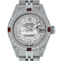 Rolex Ladies SS Diamond Lugs MOP VS Diamond And Ruby Datejust Wristwatch