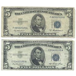 1953 $5 Silver Certificate Currency Lot of 2