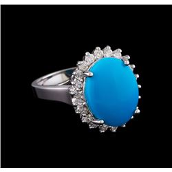 4.88 ctw Turquoise and Diamond Ring - 14KT White Gold