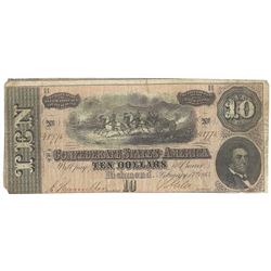 1864 $10 The Confederate States of America Note T-68 CC