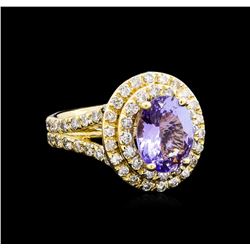 4.15 ctw Tanzanite and Diamond Ring - 14KT Yellow Gold