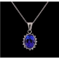 3.85 ctw Tanzanite and Diamond Pendant and Chain - 14KT White Gold