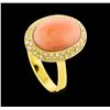 Image 4 : Coral and Diamond Ring - 18KT Yellow Gold