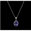Image 1 : 4.65 ctw Tanzanite and Diamond Pendant With Chain - 14KT White Gold