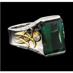 5.04 ctw Tourmaline and Diamond Ring - Platinum and Yellow Gold