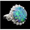 Image 1 : 6.10 ctw Black Opal and Diamond Ring - Platinum