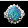 Image 2 : 6.10 ctw Black Opal and Diamond Ring - Platinum