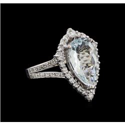 4.40 ctw Aquamarine and Diamond Ring - 14KT White Gold