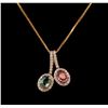 Image 1 : 14KT Rose Gold 1.46 ctw Tourmaline and Diamond Pendant With Chain