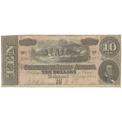 1864 $10 The Confederate States of America Note T-68 CC