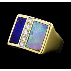 0.15 ctw Diamond, Opal and Lapis Lazuli Ring - 14KT Yellow Gold