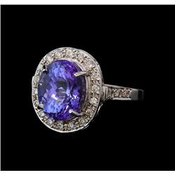 6.64 ctw Tanzanite and Diamond Ring - 14KT White Gold