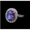 Image 1 : 6.64 ctw Tanzanite and Diamond Ring - 14KT White Gold